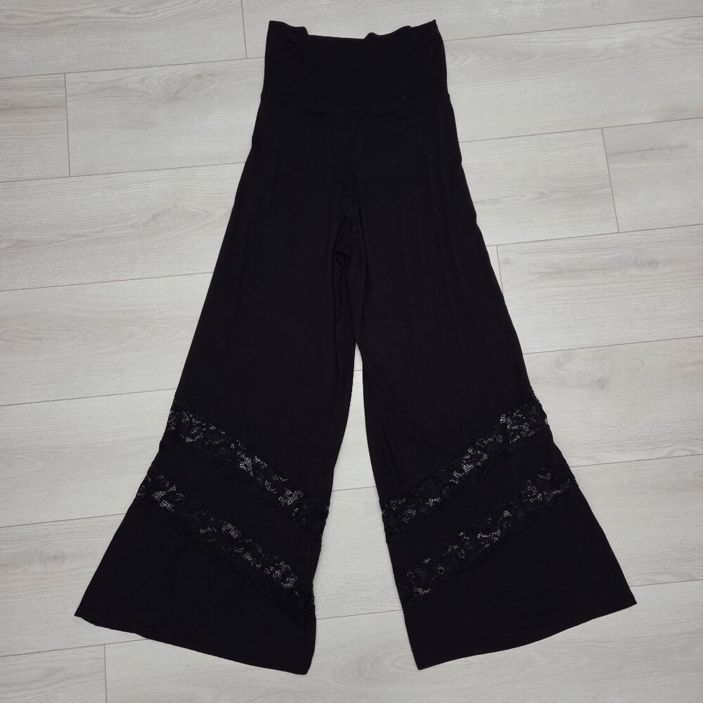 Chatoyant Wide Leg Knit Pants Womens Medium Black Palazzo Crochet Lace Summer